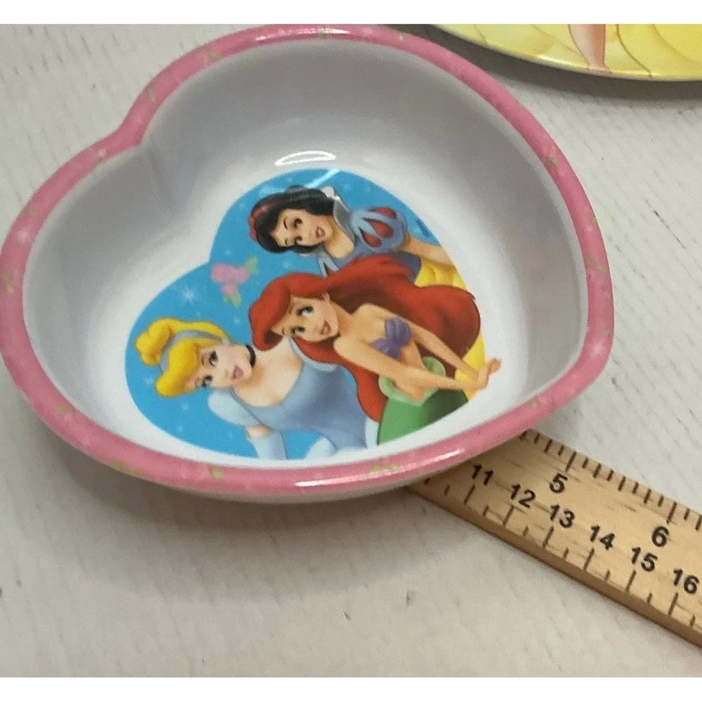 Zak Designs Disney Princess Heart Shaped Plate and Bowls Set Melamine Pink Blue